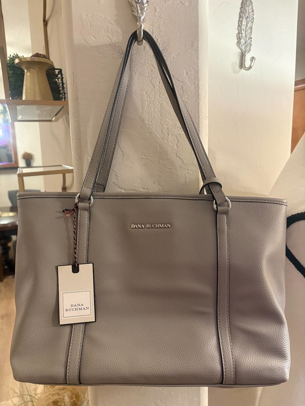 Dana Buchman Bella Tote Bag Beige Faux Leather Handbag NWT